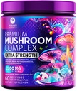 Mushroom Suplemento Polvo 2200mg - 11 en 1 Complejo Fórmula Polvo con Leones Orgánicos Mane, Reishi, Cordyceps, Chaga, Turquía Tail Mushroom Extracto Suplemento para Memoria &amp; Apoyo Cerebral - 60 Servimientos