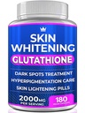 Glutathione Whitening Pills - 180 Capsules 2000mg Glutathione - Suplemento de iluminación eficaz de la piel - Spots oscuras, Melasma &amp; Acne Scar Remover, Tratamiento de hiperpigmentación - Antioxidante envejecido