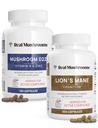 Real Mushrooms Vitamina D2, Zinc, Chaga, Reishi (120ct) y Mane de León (300ct) Bundle - Immunity and Cognitive Support, Chelated Zinc for Improved Absorption - Vegan, Gluten Free, Non-GMO