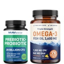 Omega 3 aceite de pescado y cápsulas probióticas ← Triple fuerza EPA & DHA Omega 3 Burpless Softgels Plus Probióticos " Prebióticos cápsulas para Gut Health " Immune Support ← 60 Sirve cada uno
