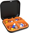 Caja de Pill Portable Pill Dispensing Box, Caja de Píldora Portable de Viaje, Organizador de Píldora Portable de 4 Compartamentos, Adecuado para Vitaminas, Medicinas, Aceite de Pesca (Black+Orange)