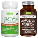 Multivitamínico &amp; Minerales para Hombres + Complejo de Curcumina de Alta Absorción C3, Bundle Vegan, Sostened Release Advanced Multivitamin + 300% Mayor Absorption Curcuminoids with Rapid Uptake, by Igennus