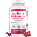 Cranberry D-Mannose Urinary Tract Supplement for Dogs & Cats – Bladder & UTI Health Support – Cranberry Extract, D-Mannose &amp; Vitamina C–Promotes Urinary Wellness & Kidney Function – 60 Chewable Tablets