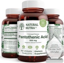 Natural Nutra Time Release Pantothenic Acid 500 mg, Vitamina B5 Suplemento Ayuda a romper grasas y carbohidratos, metabolismo y energía, mejorar la salud muscular, 60 tabletas vegetarianas (3 Pack)