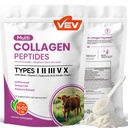 Péptidos multi colágeno VEV Polvo, 16 oz (41 Servimientos) – Tipo I, II, III, V, X, Collagen hidrolizado, Potencia de ácido hialurónico, Biotina, vitamina C, soporta la piel, desarmado, disuelve fácilmente
