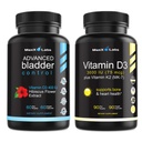 Suplementos avanzados de control de vejiga para hombres y mujeres 60Ct + Vitamina D3 K2 3000 UI con vitamina K como MK-7 de Natto Apoyo huesos saludables, dientes, corazón &amp; función de inmuno 90Ct