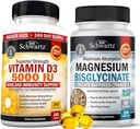Vitamina de alta resistencia D3 5000 UI 125 mcg (1 año de suministro) Más cápsulas de alta absorción Magnesio Bisglycinate (2 mes de suministro)
