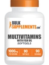 BulkSupplements.com Multivitamin Softgels - Suplemento multivitamínico diario, para adultos con aceite de pescado - Gluten Gratis, 1 Softgel por Serving, 90 Cuenta (Pack of 1)