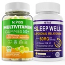 NEVISS Mujer &amp; Hombres 50+ Multivitamin Gummy y Melatonin 60mg Bundle