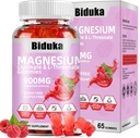 Complejo de magnesio de 900 mg 65 Raspberry Gummies, Magnesio libre de azúcar Glycinate & L-Threonate suplemento de potasio con vitamina D, B6, CoQ10 para la relajación