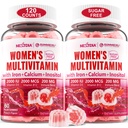 (2 Pack) Azúcar Multivitamina sin metilada para Mujeres Gummies con Calcio, D3 K2, Inositol, Folate, Biotina, Hierro, Vitamina A, C, E, Complejo B - Multi vitaminas &amp; minerales - Energía, Inmune, Hueso - Vegan
