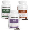 Reishi 415 Longevity Capsules (90ct), Turquía Tail Mushroom Extract Immune Support (90ct), Chaga Extract Mushroom Supplement (120 caps)