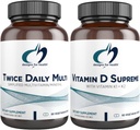 Diseños para la salud Multivitamina + Vitamina D/K Suplemento Bundle - Twice Daily Multi (60 cápsulas) con vitamina D Supremo (60 cápsulas) 5000 UI Vitamina D3