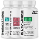 Jóvenes &amp; Tonic 15 Días Colon Limpiar Enzimas Digestivas con Pre &amp; Probióticos tóxicos para la digestión, Belly Bloat, Break Down Food, Gut Health and Regularity,150 pastillas para hombres y mujeres