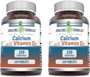 Fórmulas asombrosas Calcio con Vitamina D3 Suplemento TENIDO Tablets TENIDOS NO-OMG TENIDO Gluten-Free TEN Made in USA (2 Pack, 250 Count)