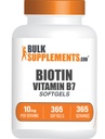BulkSupplements.com Biotin 10000mcg Softgels - Vitamin B7, Biotin Vitamins for Hair, Skin and Nails, Biotin Supplement - Gluten Free, 1 Softgel per Serving, 365 Count (Pack of 1)