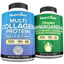 Nutrivein Premium Multi Collagen Capsules &amp; Ashwagandha Suplementos Bundle: Alta absorción Ashwagandha Root & Multi Collagen Peptides Capsules for Body and Mind