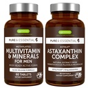 Multivitamínico &amp; Minerales para Hombres + Astaxanthin Complex Vegan Bundle, Sustained Release Advanced Multivitamin + 4 mg H. Pluvialis Natural Astaxanthin, por Igennus
