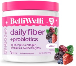 Belli Welli Fiber Supplement for Women &amp; Hombres – Premium Daily Fiber Powder from Organic Acacia with Added Collagen, Electrolytes & Probiotics – No Bloat, Constipation " Gut Health Support (Wild Berry)