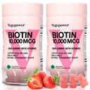 Biotina Gummies 10000mcg Suplementos - con Vitamina C, A, D, B-Complex, Folate, Zinc para Mujer y Vegan Biotina Crecimiento del cabello Gummy para el cabello y uñas saludables, No GMO, Fresa, 120 Bear