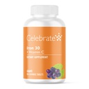 Celebrar vitaminas Suplemento de hierro con vitamina C - 30 mg Hierro, vitamina C de 60 mg, vitaminas barátricas para pacientes de WLS, escledo vertical y cirugía de derivación gástrica - uva, 90 tabletas quijadas