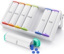 Organizador semanal de píldoras 2 veces al día, KOVIUU caja grande de píldoras de viaje 7 día, Am Pm Twice Daily Pill Case with Rotatable Handle, Pill Holder Container for Vitamin, Medicine, Supplement, Fish Oil, White