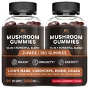 EFFECTIVE NUTRA Mushroom Gummies 2500mg ← 10 Blend w/Lions Mane, Reishi, Chaga, Cordyceps &amp; More peru Focus, Memory, Immunity, Energy TEN Natural Berry Flavor Supplement TEN Vegan, Made in USA (2-Pack)