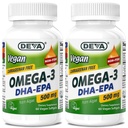 DEVA Vegan Omega-3 DHA-EPA 500MG 2-Pack – No Carrageenan, Aceite no-Fish derivado de Algae, Non-GMO, 60 Gelatin-Free Softgels Ea