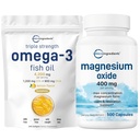 Micro Ingredientes Omega-3 Fish Oil 4,200mg &amp; Magnesium Oxide 400mg Bundle Pack ← Wild-Caught Fish, Lemon Flavored, Burpless ← Formulario Elemental para Max Concentration