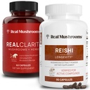 Real Mushrooms RealClarity (60ct) y Reishi (90ct) Capsules Bundle - Mushroom Supplement for Mental Clarity, Focus, Relax, Sleep & Longevity - Vegan, Non-GMO, Verified Levels of Beta-Glucans