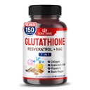 Glutathione Suplemento Forma reducida activa, Enriquecida con Resveratrol, NAC, Collagen, Ácido Hialurónico, Vitamina C - Antioxidante avanzado para la inmunidad " Detox  150 cápsulas
