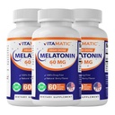 Melatonina Vitamática 60 mg Tablas de disuelve rápido - 60 tabletas de sabor de baya natural vegano - Formando no-ábito - No GMO, Gluten Gratis (3 botellas)