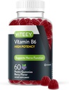 Viteey Vitamina B6 Gummies - Energía, Nerve & Mood Support - B6 Vitaminas 100mg - Vegan, Gluten Gratis, GMO Gratis - 60 Condes