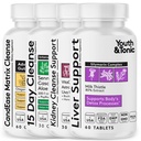 Jóvenes &amp; Tonic 4X Body Detox y Limpieza para Hombres Mujer con soporte para el hígado, Kidney y Colon Cleanse y CandEase Matrix. 180 pastillas