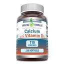 Fórmulas asombrosas Calcio con Vitamina D3 220 Softgels Suplemento No-GMO TENIDO Gluten Gratis