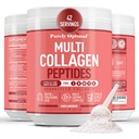 Pólvora Multicolagen puramente óptima para las mujeres - 5 tipos Péptidos de colágeno hidrolizado con ácido hialurónico Biotina para el cabello, la piel, las uñas, las articulaciones de los huesos - Desarrollado, fácil mezcla, 42 piezas