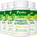 Probióticos para Mujeres Hombre- 300 Billones CFU, 24 Strains Probiótico+15 Hierbas Orgánicas Prebióticos Blend, Pre y Probióticos, para Salud Digestiva, Immune & Gut, Diarrea, Bloating, Vegan, 8 Month Supply