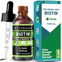 Liquid Biotin 10,000mcg with Organic Berry Flavor - Liquid Drops Biotin for Hair Growth for Women and Men, Supports Strong Nails and Healthy Skin - Extra Strength Vegan Formula | 60 Servings