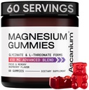 Magnesio Gummies - 410mg de Magnesio Elemental Glycinate & L-Threonate Suplemento Complejo - Magnesio vegano Glycinate Gummies for Calm Mood, Muscle & Heart Support - Magnesium Chewable Gummy 60 pcs