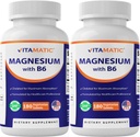 Magnesio Vitamático con Tabletas Vegetarianas B6-180 (Uncoated) - Añadido B6 para Absorción Máxima - Apoyo al músculo, la articulación y la salud cardíaca - 2 Pack
