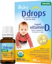 Ddrops Bebé orgánico 400 UI 90 gotas - Líquido diario de vitamina D para bebés. Soporta la salud de los dientes. No Preservativos, No Azúcar, No GMO, Alergía-Amigo - Pack de 2