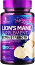 Lions Mane Mushroom Capsules 10,000mg - Lion's Mane Supplement Capsules for Memory and Focus Support, Brain, Immune Health Support, Vegan, Bottled in USA, Lions Mane Mushroom Powder Extract, 120 Conde