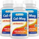 Mejores Naturales Magnesio de calcio con vitamina D3 1500mg Servir 180 Tabletas (180 Cuenta (Pack of 3))
