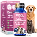 Peso & soporte tiroides para perros y gatos, solución natural para el control del hambre, apoyo metabolismo, función tiroidea óptima, pérdida efectiva del peso del perro y gato, 400 píldoras sin olor, sin sabor