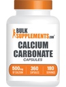 BulkSupplements.com Cápsulas de Carbonato de Calcio - Suplemento de Carbonato de Calcio, Carbonato de Calcio 500mg - Suplemento de Calcio, Gluten Gratis, 2 Cápsulas por Serving, 360 Cápsulas (Pack of 1)