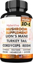 Mushroom Suplemento 10x Complejo - Lions Mane, Turquía Tail, Cordyceps, Reishi, Chaga, Maitake, Shiitake, Oyster Extract Mushrooms - Suplementos Nootropic Brain Support para Memoria y Focus