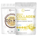 Micro Ingredients Vitamin D3 10000 iu + K2 200 mcg Coconut Oil Softgels & Organic Collagen Peptides Powder Bundle 2 Pack | Essential Sunshine Vitamins | Hydrolyzed Type I & III Bovine Collagen