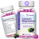 Alta Absorción Gummies de calcio, azúcar suplemento de magnesio de calcio libre con vitamina D3 de potasio para la fuerza de dientes de B0ne, función muscular - Vegan, sabor a a arandela 120 Cts