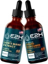 E2H: Mane de León para la Claridad Mental &amp; Inmunity, Tormeric Líquida para el Soporte Conjunto Silencio Vegan, No GMO - 2 Fl Oz Cada (4 Fl Oz Total) - Bundle