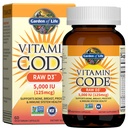 Jardín de la vida Vitamina D3 5000 UI, Suplementos alimenticios integrales crudos con clorella, frutas, verduras " Probióticos para la salud ósea " , 60 cápsulas vegetarianas